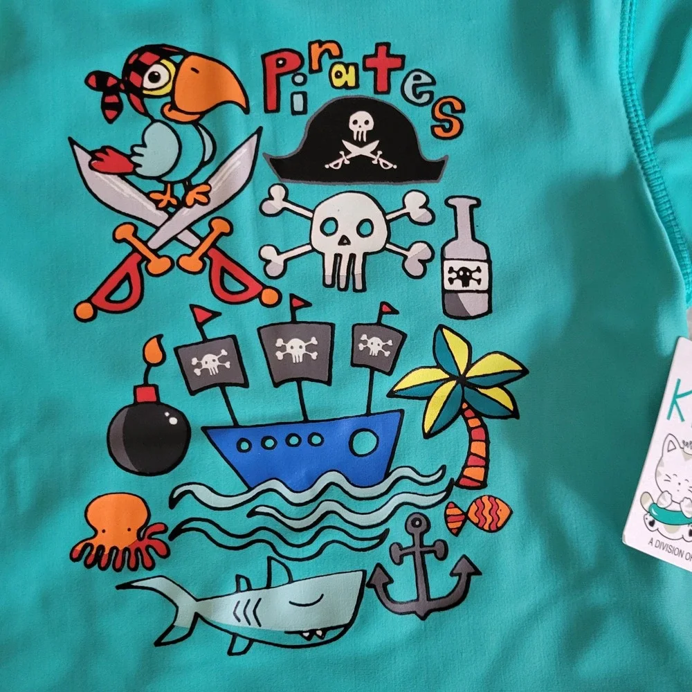 Kiko & Max Boys 3-6 months‎ Swim Trunks Rash Guard Shirt Set Outfit Pirate Shark